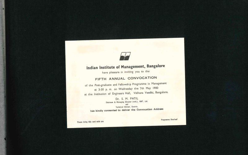 Official Invite for IIM Bangalore's 5th Annual Convocation in 1980.
