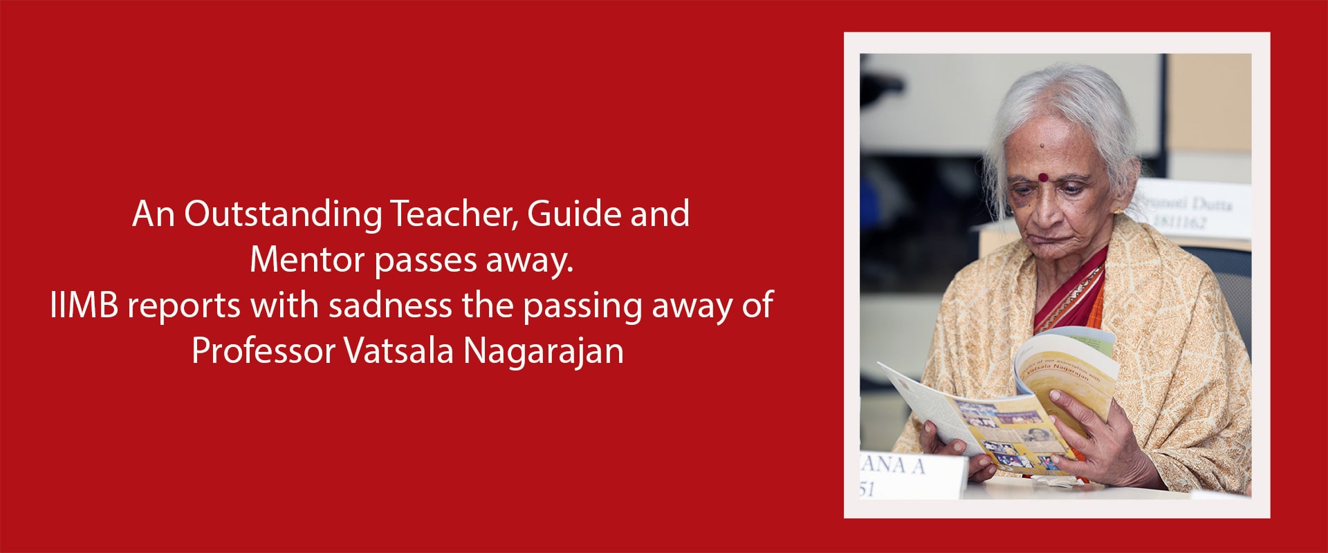 Vatsala Nagarajan outstanding Teacher Passes Way
