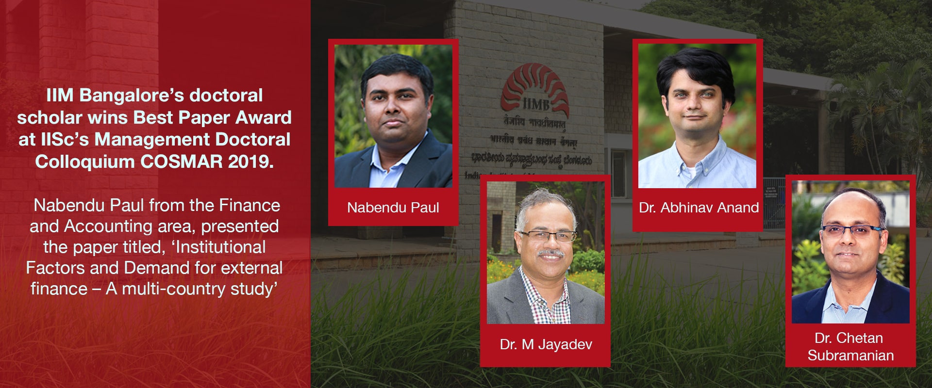 IIM Bangalore’s doctoral scholar wins Best Paper Award at IISc’s Management Doctoral Colloquium COSMAR 2019