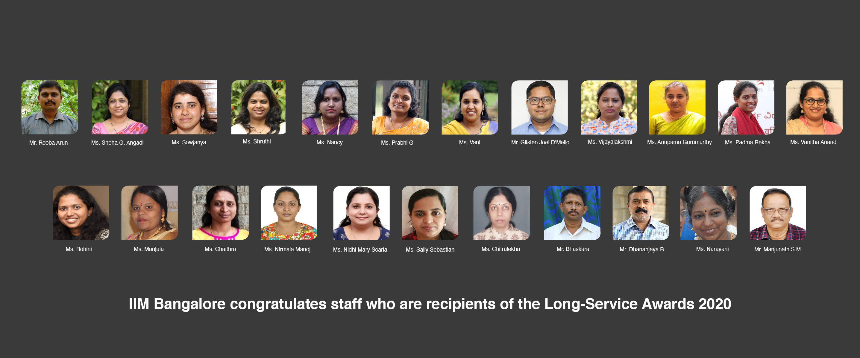 IIM Bangalore congratulates staff who are recipients of the Long-Service Awards 2020