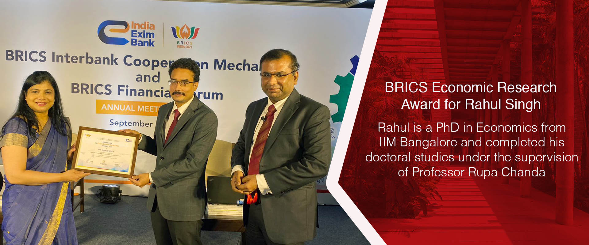 BRICS Economic Research Award for Rahul Singh 