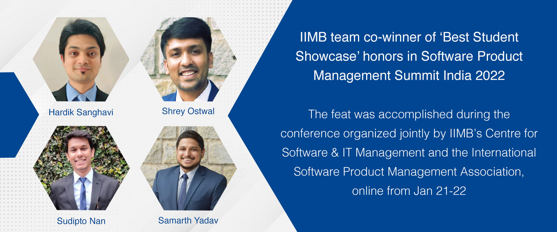 IIMB team co-winner of ‘Best Student Showcase’ honors in Software Product Management Summit India 2022