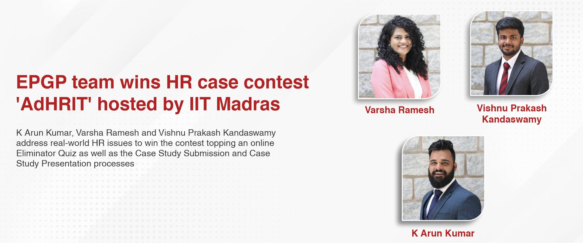 EPGP team wins HR case contest ‘AdHRIT’ hosted by IIT Madras
