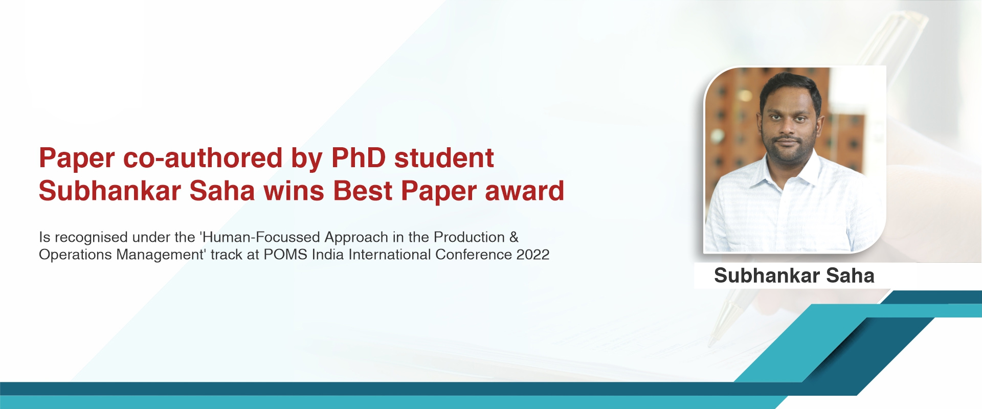 Paper co-authored by PhD student Subhankar Saha wins Best Paper award