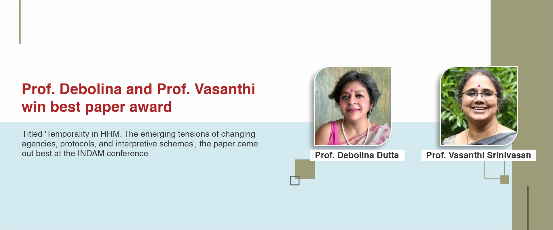 Prof. Debolina and Prof. Vasanthi win best paper award