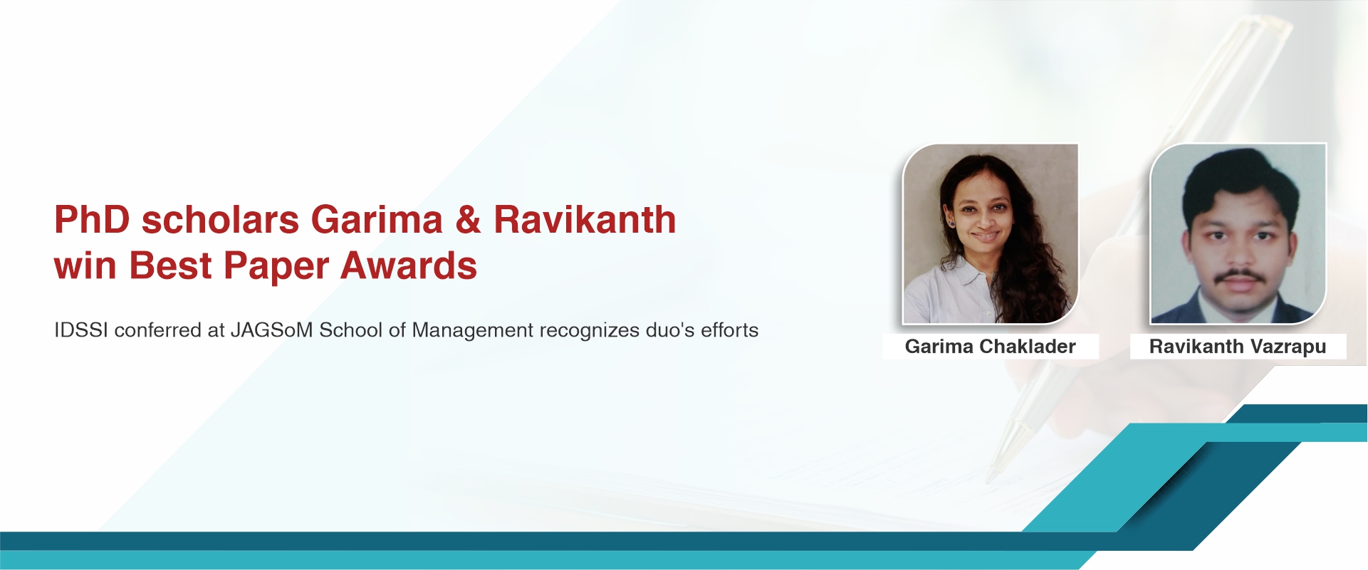 PhD scholars Garima & Ravikanth win Best Paper Awards