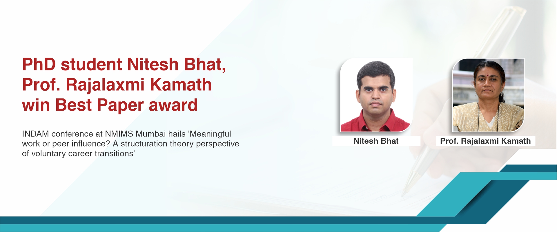 PhD student Nitesh Bhat, Prof. Rajalaxmi Kamath win Best Paper award