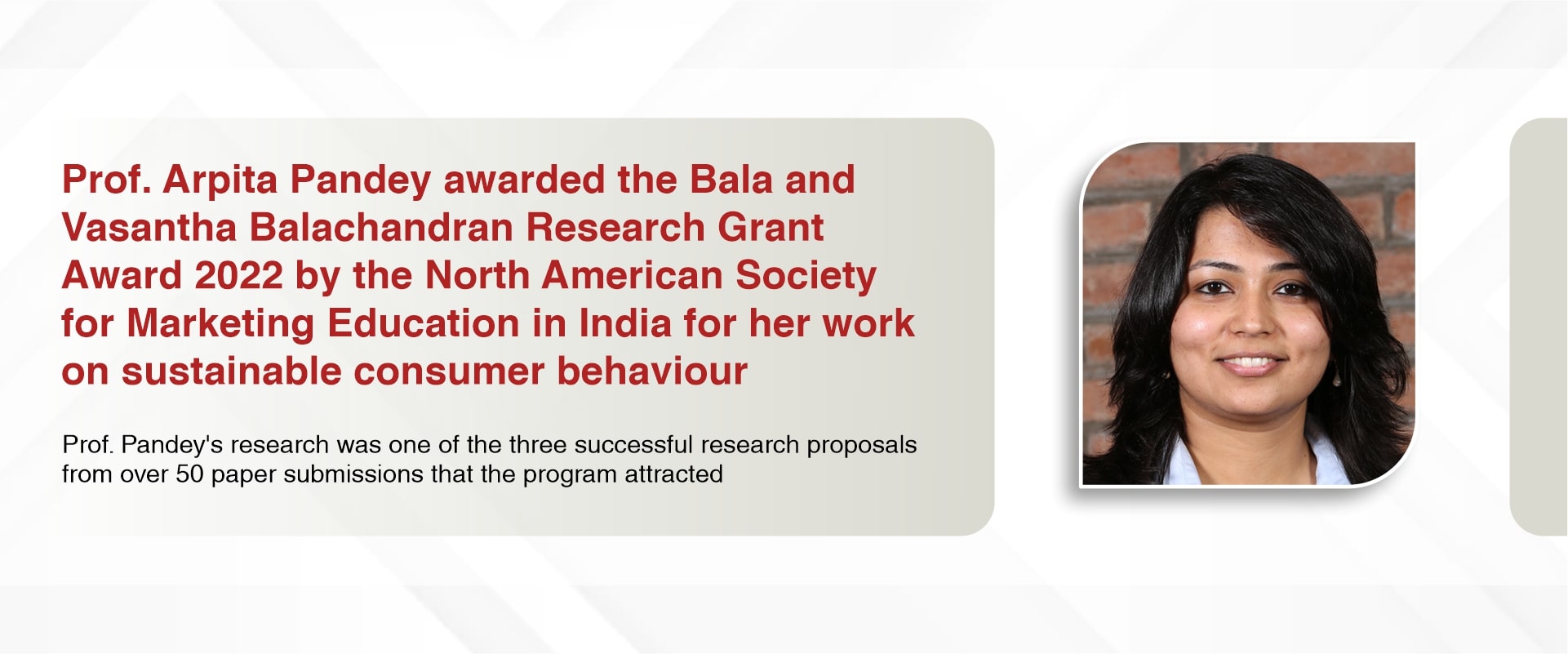 Prof. Arpita Pandey awarded the Bala and Vasantha Balachandran Research Grant Award 2022