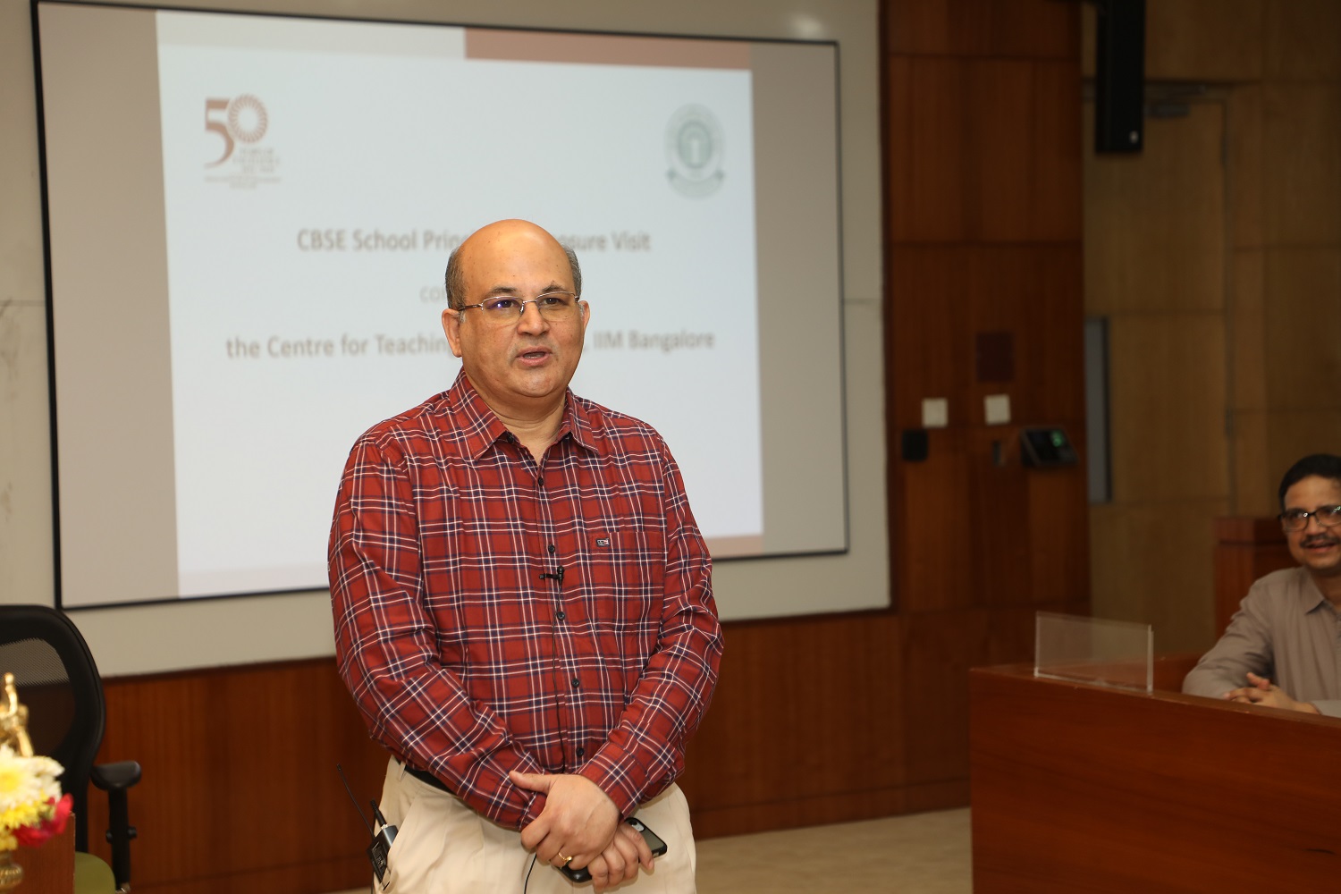 Prof. Rishikesha T Krishnan, Director, IIM Bangalore, delivers the welcome address at the Centre for Teaching & Learning-led exposure visit for CBSE school principals, held at IIMB on 27th and 28th July 2023.