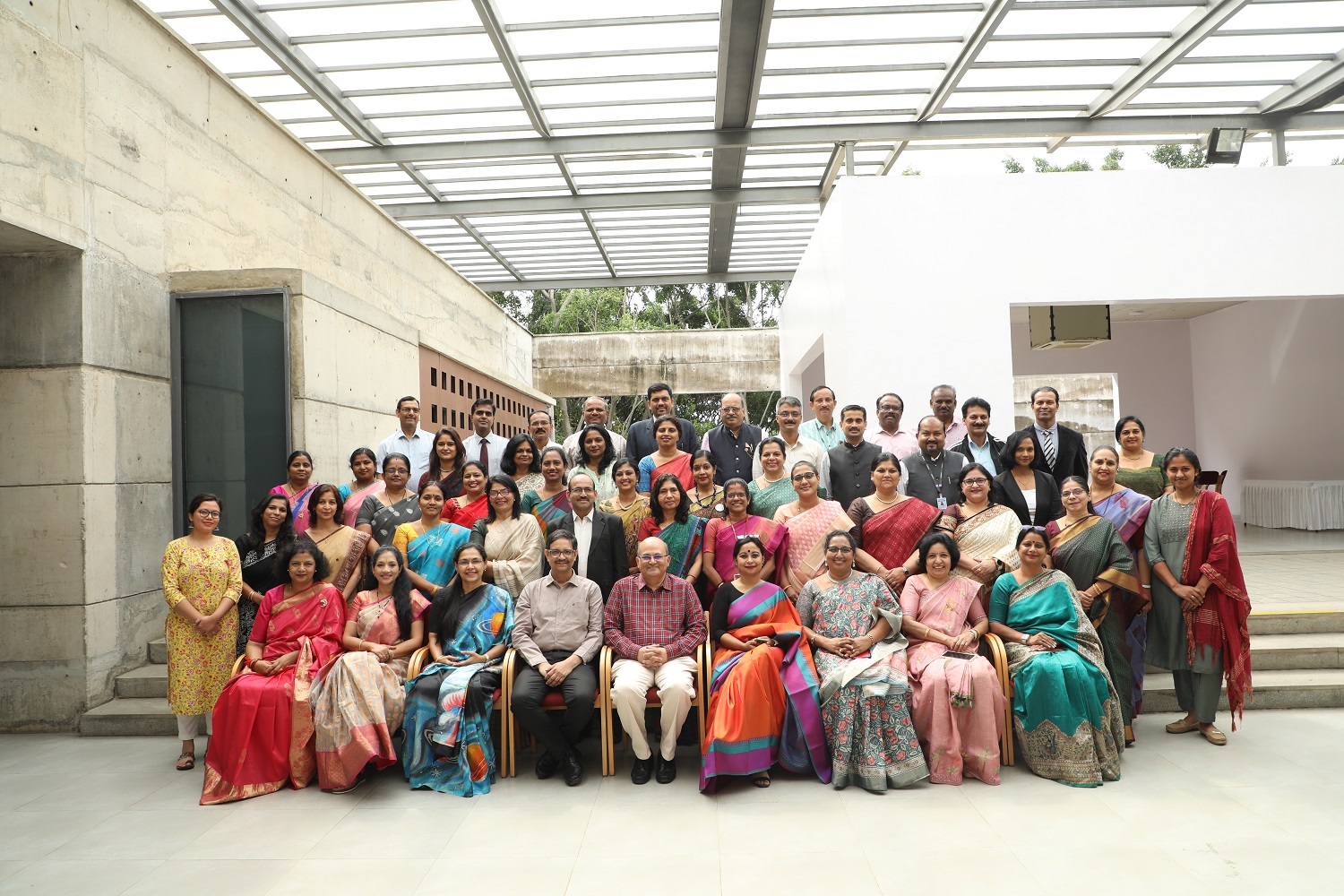 A snapshot of the exposure visit for CBSE school principals held at IIM Bangalore, led by the Centre for Teaching & Learning, on 27th and 28th July 2023. Seen in the front row are Prof. Rishikesha T Krishnan, Director, IIM Bangalore and Prof. Sushanta Kumar Mishra, Chairperson, Centre for Teaching & Learning and faculty of the Organizational Behavior & Human Resources Management area of IIMB.