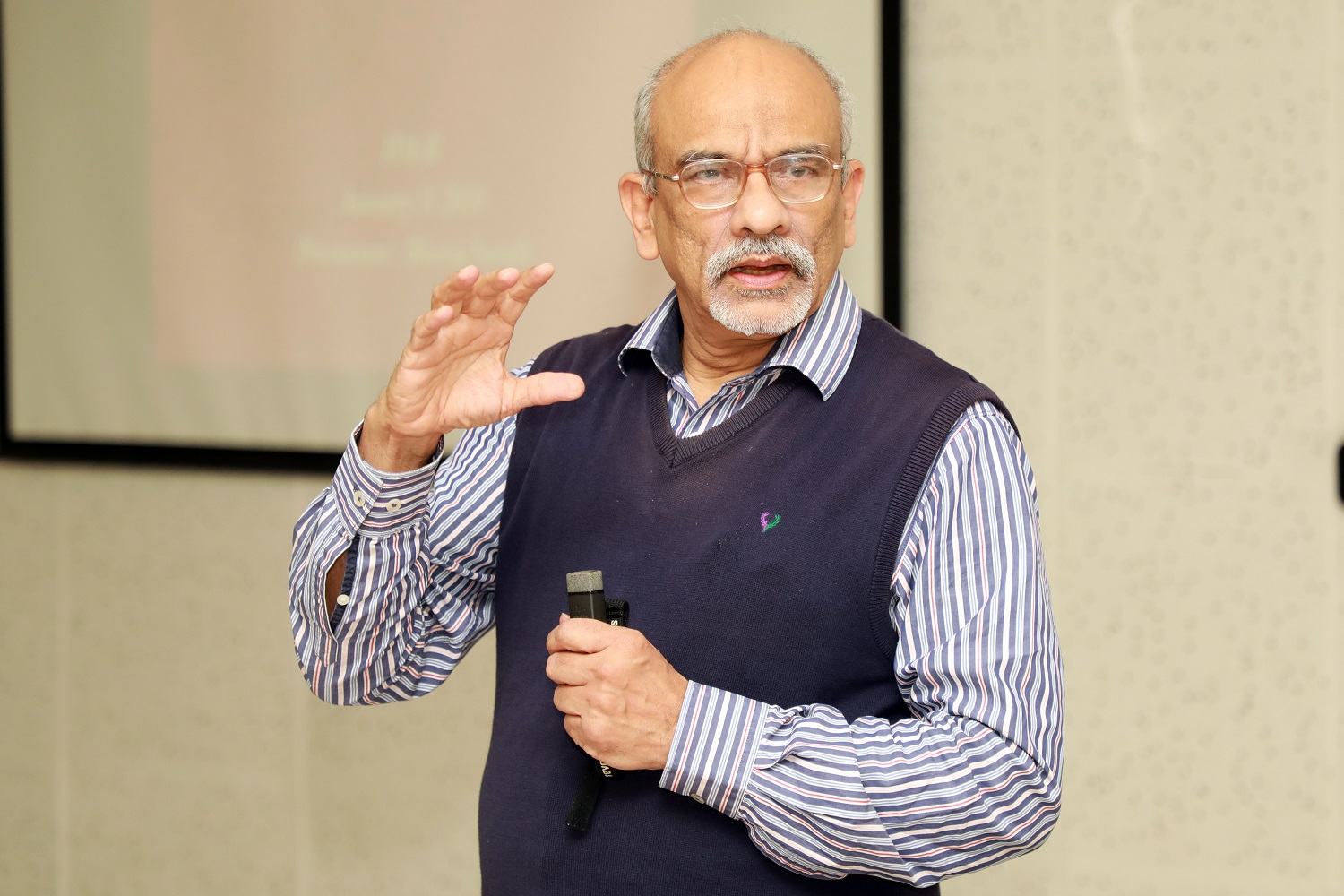 Prof. G Raghuram, Director, IIM Bangalore, greets participants on the first day of the 4th JAAF (Journal of Accounting, Auditing, and Finance) Symposium at IIMB, from January 11-13, 2020.